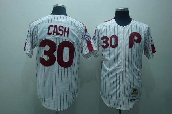 Mitchell And Ness Phillies #30 Dave Cash Stitched White Red Strip Throwback MLB Jersey - Click Image to Close